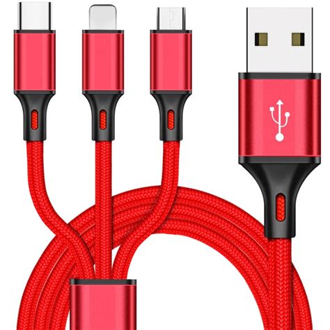 LBC 3 In 1 Micro USB USB Type C Lightning Fast Charger Sync Cable 3A