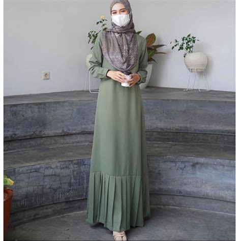 Jual Gamis Wanita Terbaru Dress Kondangan Warna Matcha Bahan