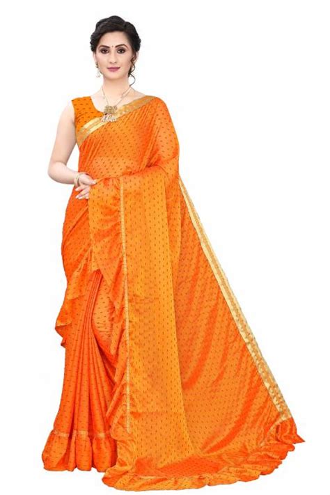 Buy Anjaneya Sarees Mustard Designer Georgette Ruffle Saree Online At