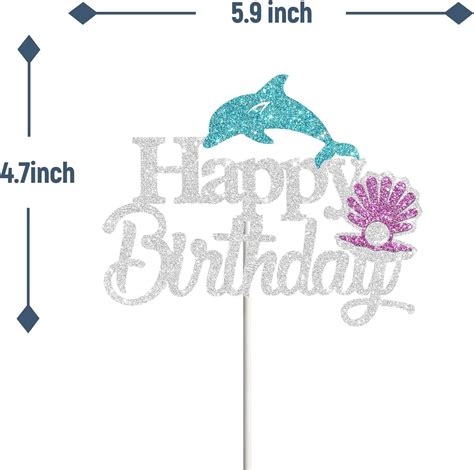 Tenhaisi Silver Glitter Happy Birthday Cake Topper Under The Sea