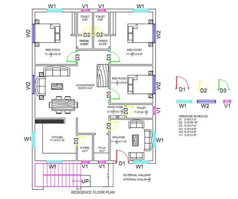 Residencial Floor Plan With Door And Window Marking Dwg File Cadbull