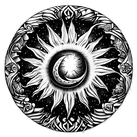 Celestial Sun and Moon Tattoo Graphic · Creative Fabrica