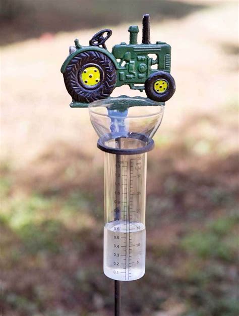 Big Green Tractor 5 Inchglass Rain Gauge Garden Stake Colonialtinworks