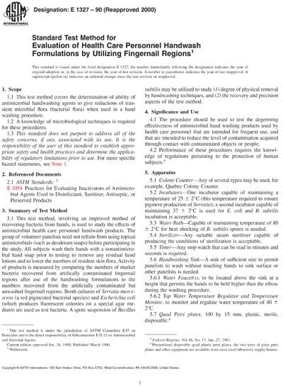 Astm E1327 07 Standard Test Method For Evaluation Of Antimicrobial