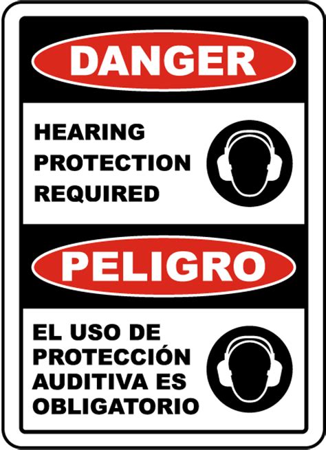 Bilingual Danger Hearing Protection Required Sign Save 10