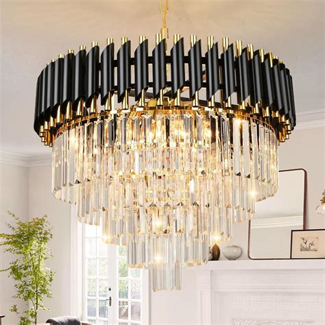 Moderne Luxe Kristallen Hanger Licht Zwart Gouden Kristal Kroonluchter