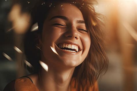 Premium Ai Image A Woman Laughing With Her Eyes Closed