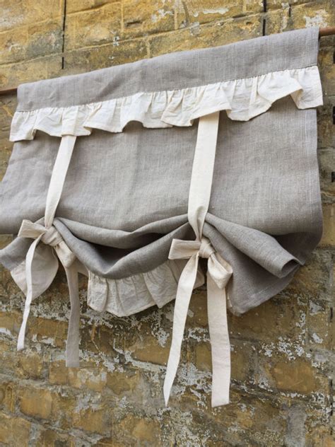 Linen Curtains Ruffled Farmhouse Tie Up Valance Rustic Natural Etsy