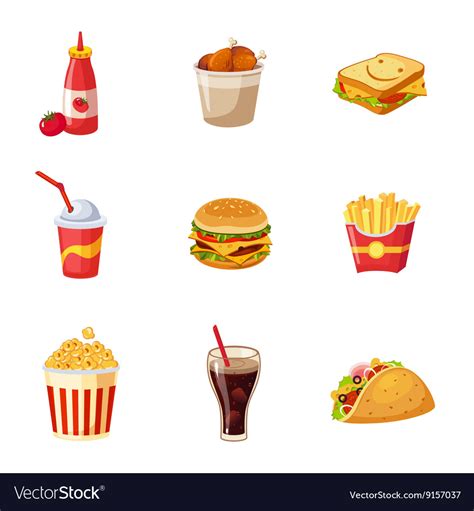 Junk food items set Royalty Free Vector Image - VectorStock