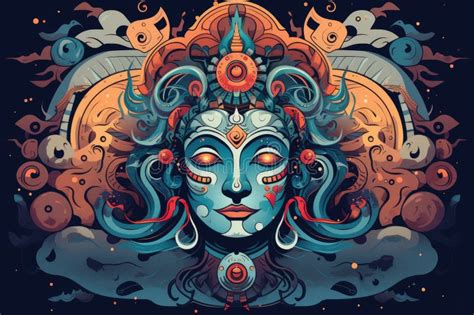 Indian Mythology Symbols And Deities In Abstract Style Abstract