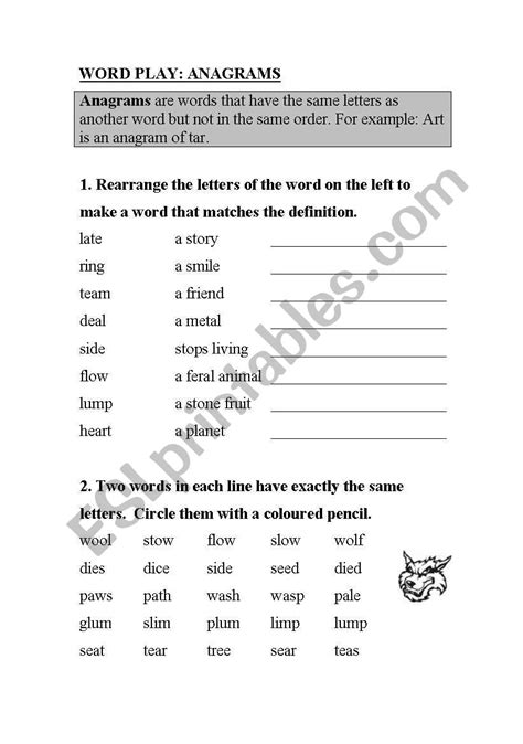 Anagrams Esl Worksheet By Kristyjak