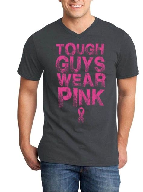 Tough Guys Wear Pink Ribbon Men V Neck Breast Cancer Awareness Shirts