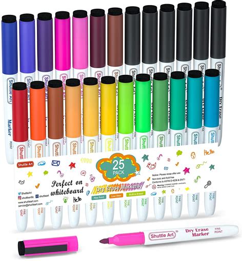 Dry Erase Markers Shuttle Art 25 Pack 19 Colors With 6 Black