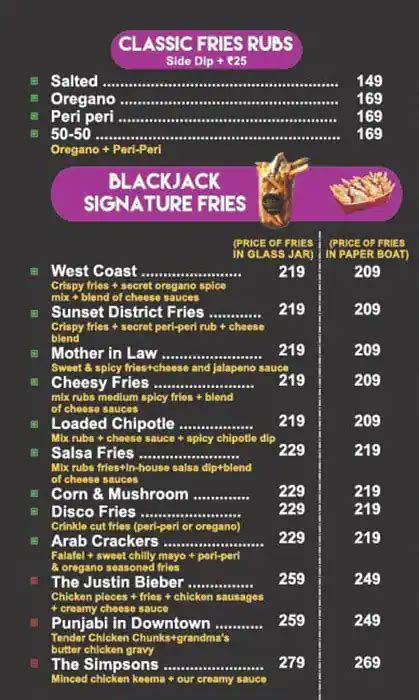 Menu Of Blackjack Punjabi Bagh New Delhi