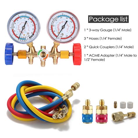 Meterk 3 Way Refrigerant Gauge Ac Diagnostic Manifold Freon Gauge Set