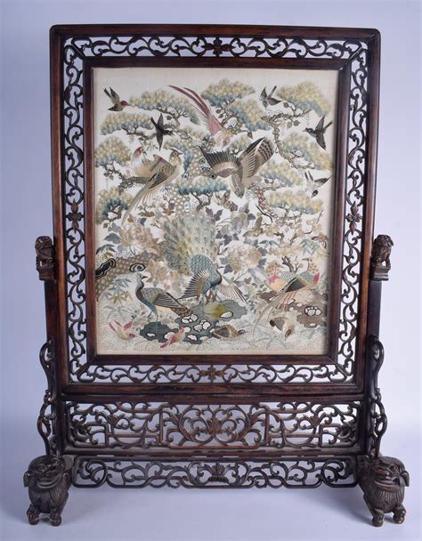 Sold Price A Good Th Century Chinese Hongmu Silk Scholars Screen