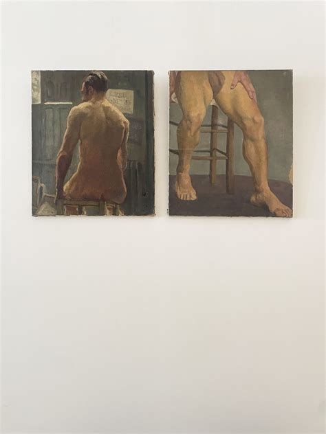 Pair Of Paintings Showing A Naked Man Sitting On A Stool DORIAN