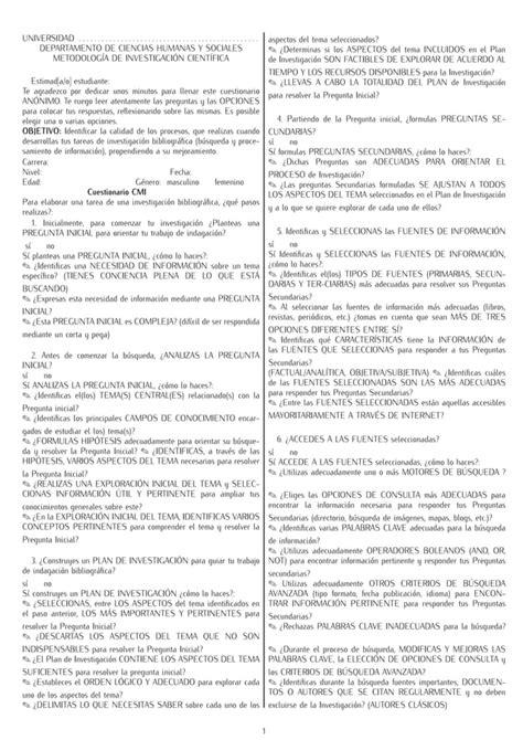 Cuestionario Cmi Competencia Manejar Informacion Pdf