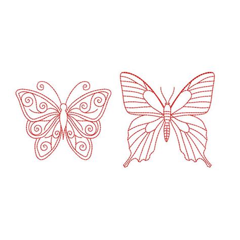 Butterfly Embroidery Designs Swirly Butterfly Redwork Machine Etsy