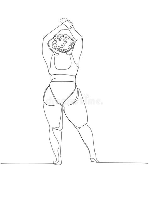 Curvy Girl In A Swimsuit Posing One Line Art Continuous Line Drawing