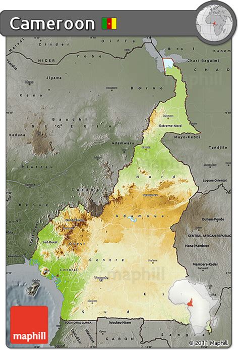 Free Physical Map Of Cameroon Darken Semi Desaturated