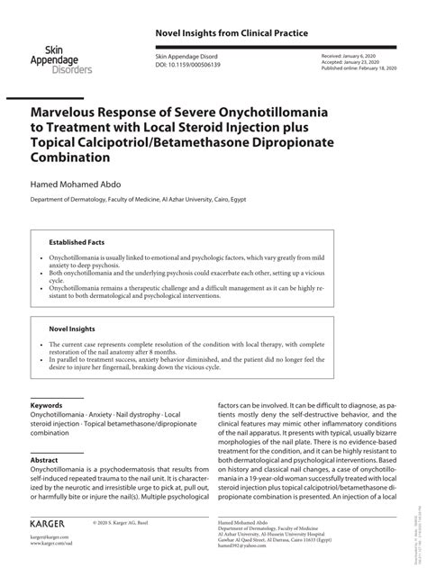 (PDF) Marvelous Response of Severe Onychotillomania to Treatment with Local Steroid Injection ...