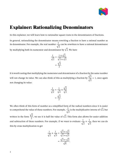 Lesson Rationalizing Denominators Nagwa Worksheets Library