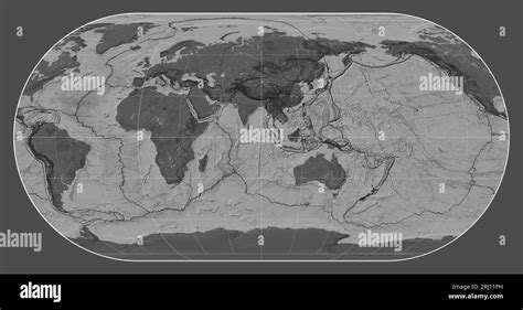 Tectonic Plate Boundaries On A Bilevel Map Of The World In The Eckert