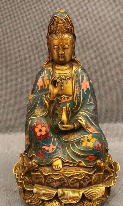 Xd Chinese Buddhism Cloisonne Bronze Gild Seat Kwan Yin Guan