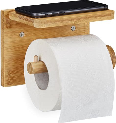 Relaxdays Toiletrolhouder Met Plankje Wc Rolhouder Bamboe Rolhouder