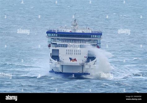 The P O Liberte Ferry Arrives At The Port Of Dover In Kent During Rough