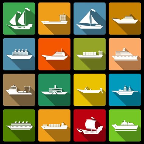 Ship And Boats Icons Set Flat Vector Art At Vecteezy