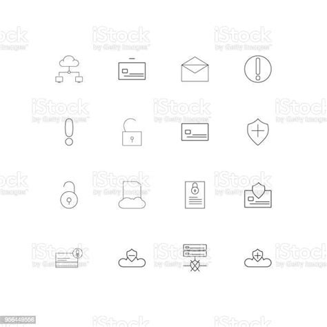 網路安全線性薄圖示設置概述的簡單向量圖示向量圖形及更多信用卡圖片 信用卡 圖標集 圖示 Istock
