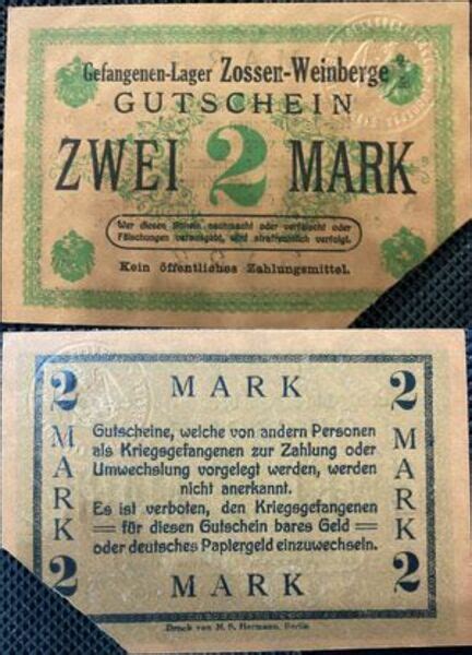 2 Mark Zossen Weinberge PoW Camp Germany 1871 1948 Numista