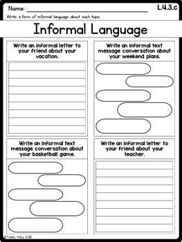 L C Formal And Informal Language Elementary Nest Worksheets Library