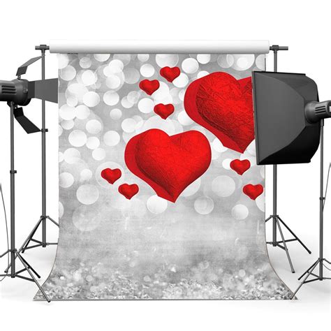 Mohome 5x7ft Valentines Day Backdrop Red Sweet Hearts Background Bokeh