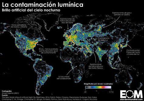 El mapa de la contaminación lumínica en el mundo Mapas de El Orden