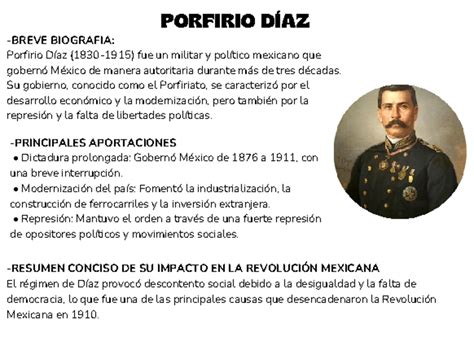 5 Fichas De Los Personajes Porfirio DÍaz Breve Biografia Porfirio Díaz 1830 1915 Fue Un