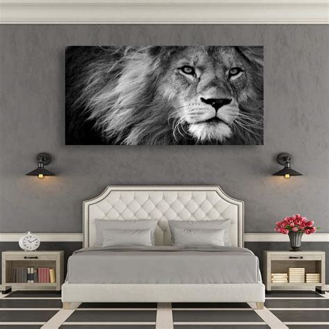 Modern Giclee Canvas Prints Stretched Artwork Black And White Lion