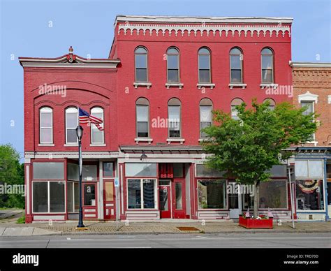 American Small Town Old Fashioned Main Street Storefronts Stock Photo