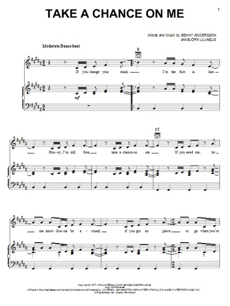 Take A Chance On Me By Abba Sheet Music For Piano Vocal Guitar