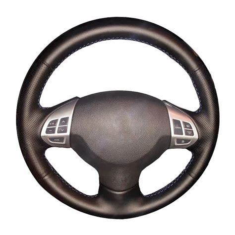 Black Genuine Leather Braid Car Steering Wheel Cover For Mitsubishi