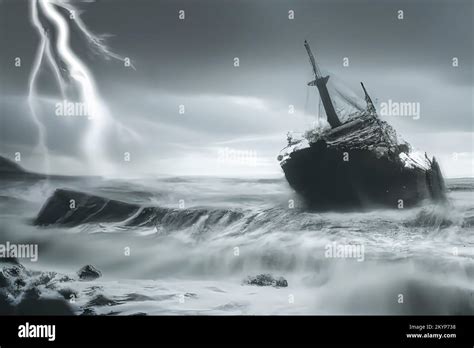 Shipwreck At Sea During Thunderstorm Stock Photo Alamy