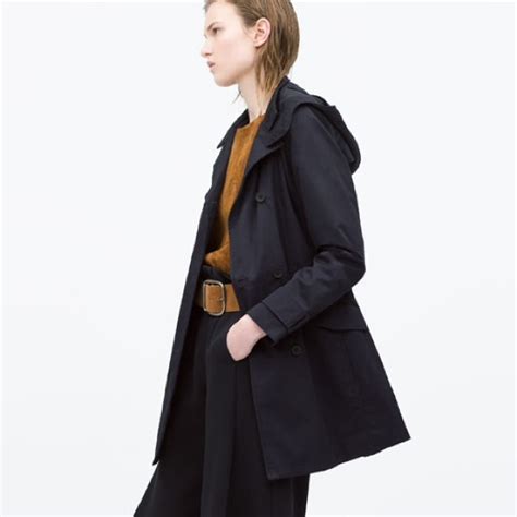 Zara Zara Navy Blue Hooded Cotton Trench Coat Jacket From Ys Closet