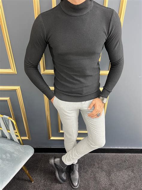 Gentwith Sioux Black Slim Fit Mock Turtleneck Sweater Gent With