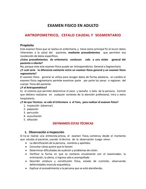 Valoración cefalocaudal EXAMEN FISICO EN ADULTO ANTROPOMETRICO