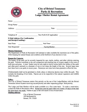 Fillable Online Bristoltn Lodge Shelter Rental Agreement Bristoltn