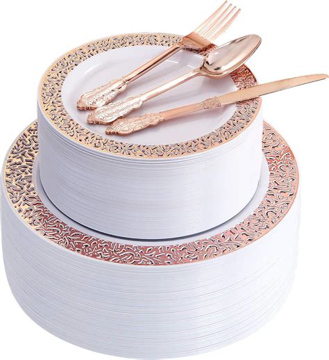 Pcs Rose Gold Dinnerware Setrose Gold Plastic Lace Plates Durable