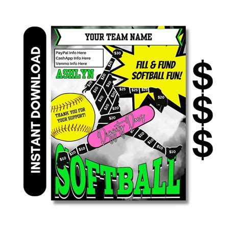 Editable Softball Fill Fund Fundraiser Softball Fundraiser Sheet Aau