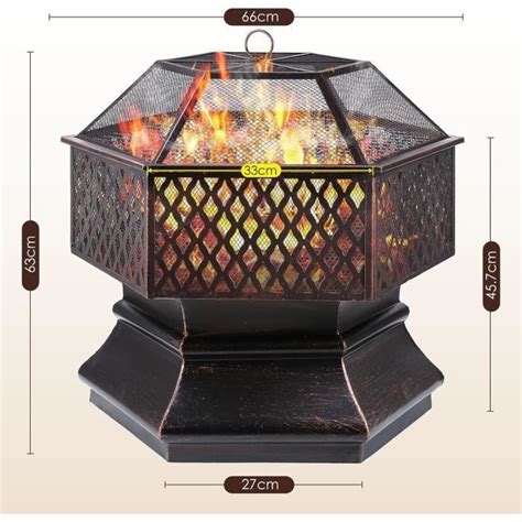 Brasero de jardin avec grill Foyer extérieur hexagonal en métal